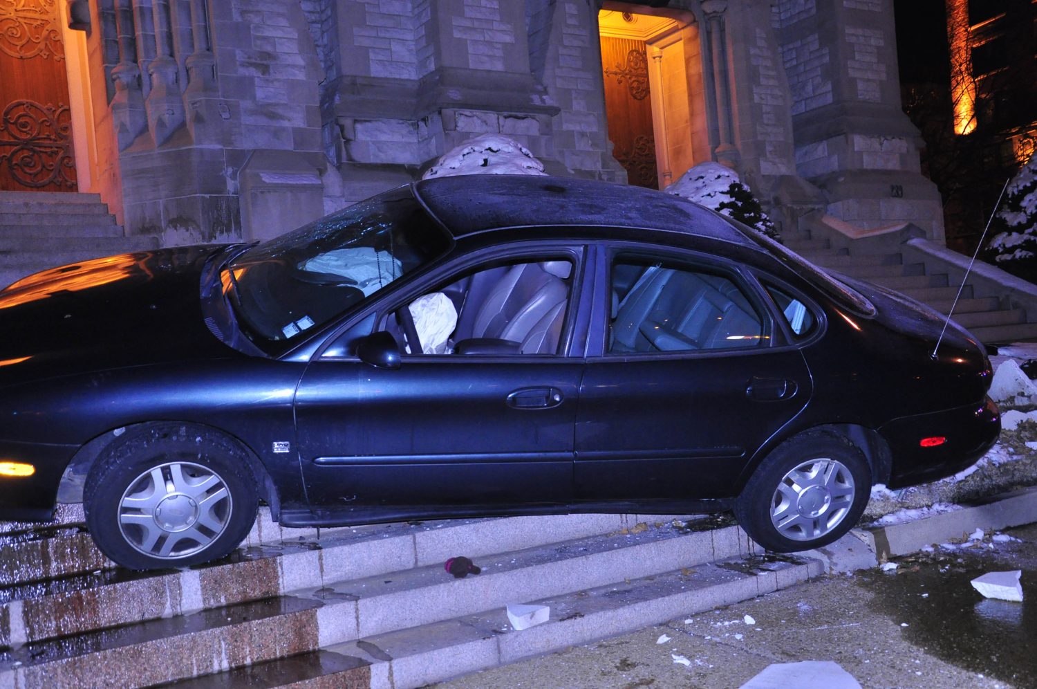 December 27th 2010 - a car crash on the steps of College Church