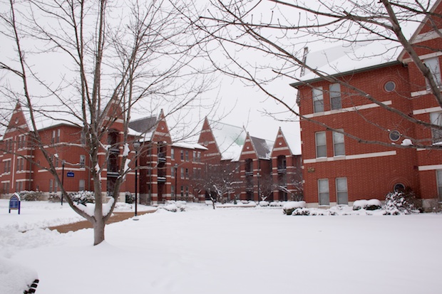 Snow covers the Student Village Apartments after a storm on Jan. 20 dumped close to six inches of snow on the Saint Louis University campus. University stayed open despite road conditions. Han Li / Photographer 