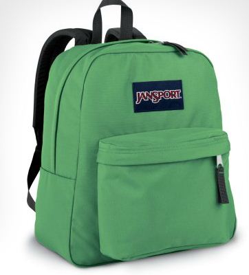 A classic backpack, such as the Jansport Spring Break backpack ($29.95) in Verdant Green, is practical and durable (Image courtesy of Jansport.com).