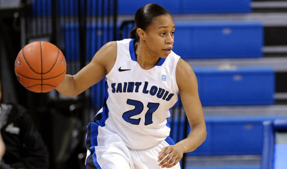 Courtesy of Billiken Media Relations. Junior Courtney Webb stares down the defense against Fordham.