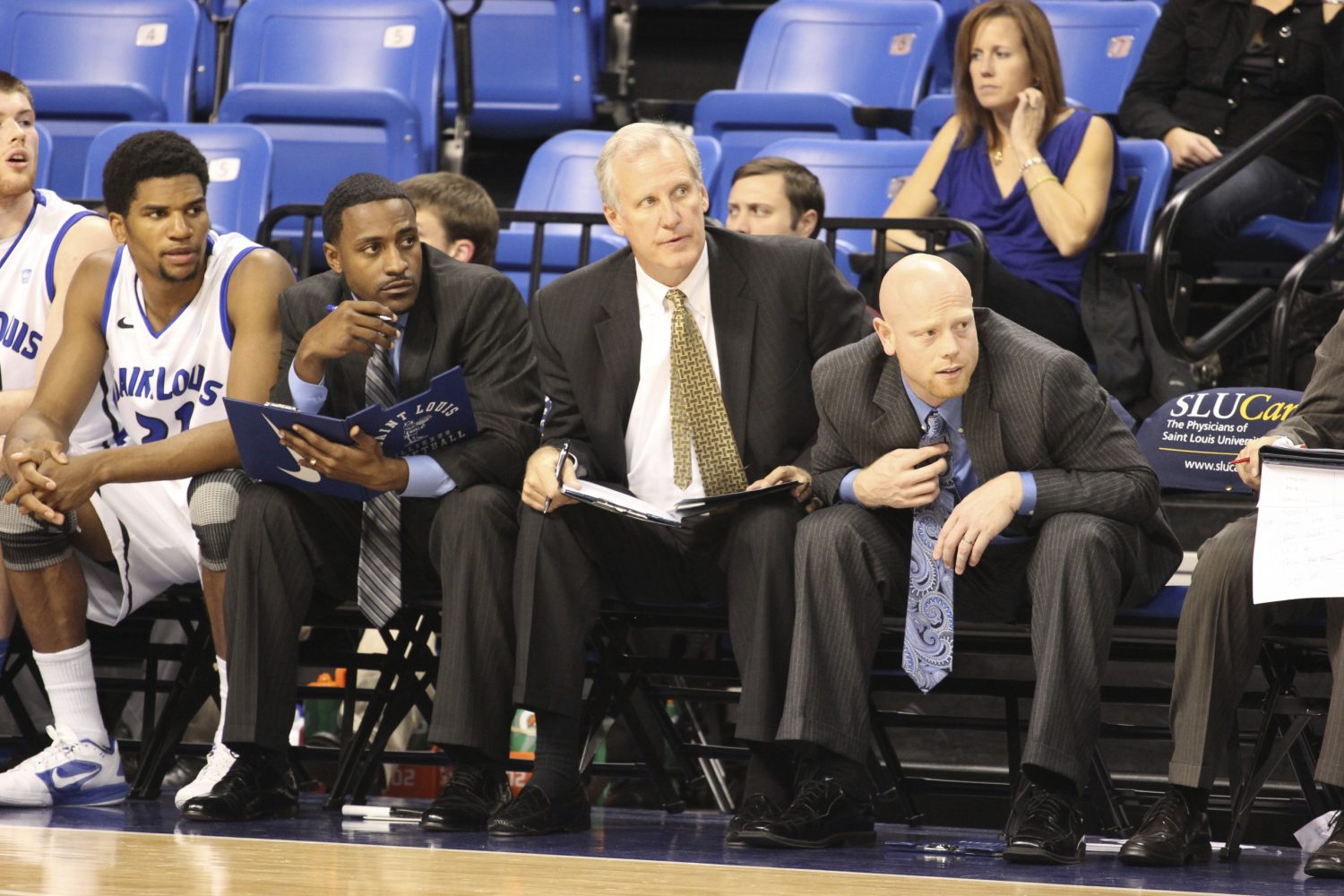 Jim Crews during a Billiken exhibition game last season. Crews takes over on the bench after Rick Majerus took a medical leave of absence. Several questions surround the program, including whether or not they can repeat at the NCAA Tournament without Majerus guiding the way. 