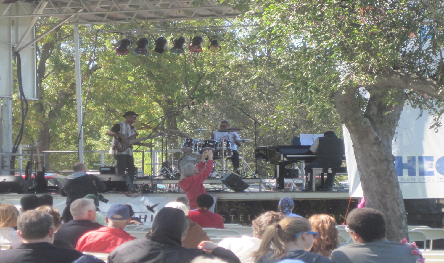 A crowd gathers this past weekend to watch Tracer ft. Ptah Williams perform at the Jazz Festival in Herman Park, organized by Mike and Rob Silverman. (Photo by Sarah Mallick / Staff Writer)