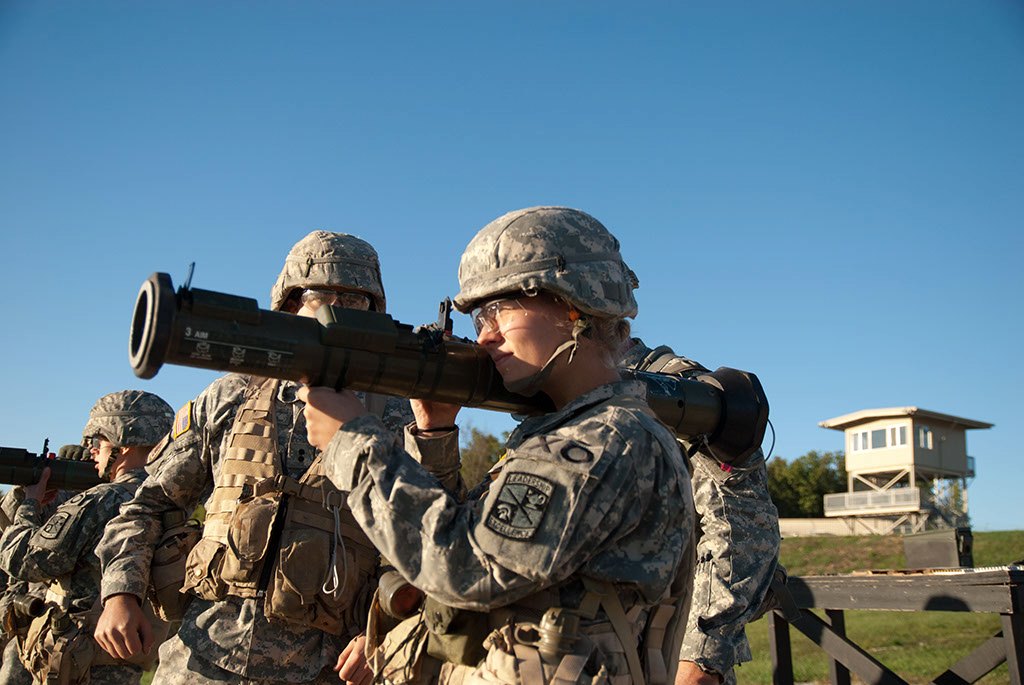 Photo Courtesy of Saint Louis University Military Program  
Senior Mel Flege holds an AT4 during a training exercise as a part of SLU Army Reserve Officer’s Training Corps.