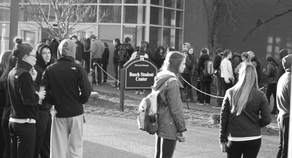 Wolf Howard / News Editor Sellout: The line for student  tickets stretched outside the BSC. 