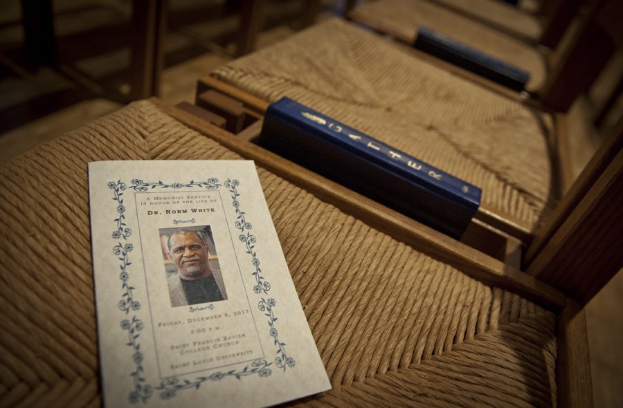 The Dec. 8 memorial service was organized quickly to offer the SLU community a place to remember and mourn the unexpected loss of their friend and mentor, Dr. Norman White.