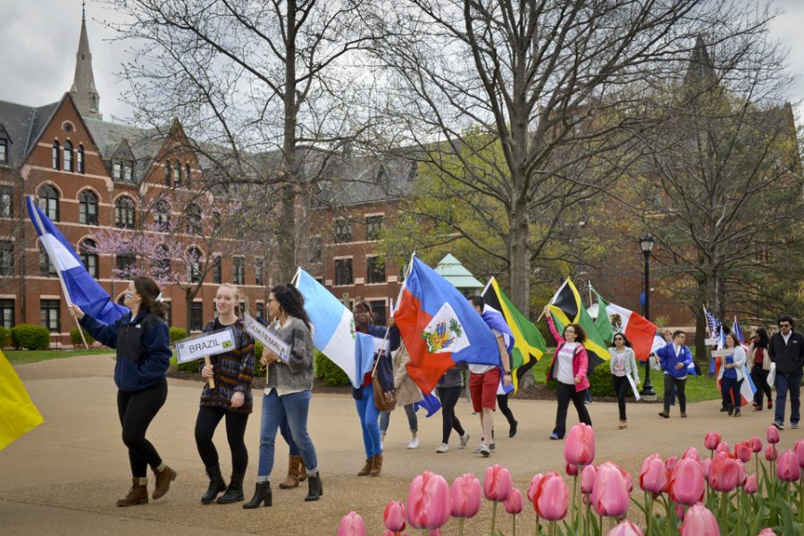 Students march in the Atlas Week Parade of Nations on April 8, 2016.