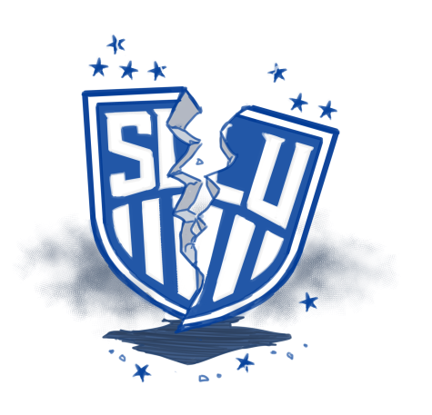 SLU Soccer Logo broken in half