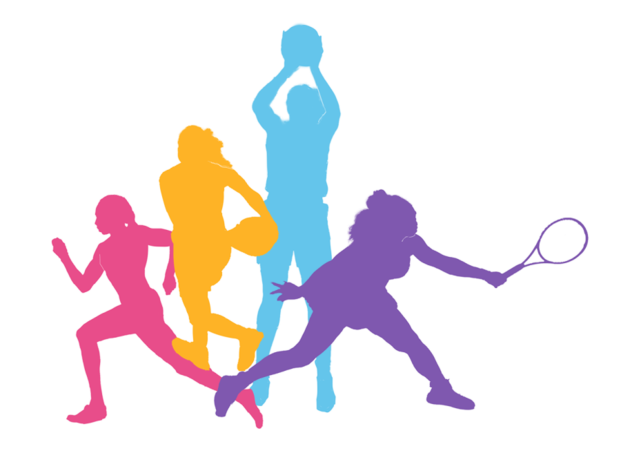 Brightly colored silhouettes of female athletes