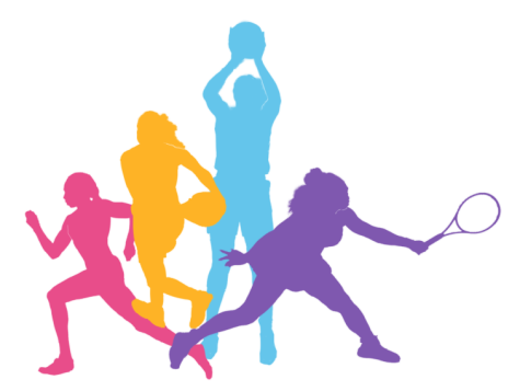 Brightly colored silhouettes of female athletes