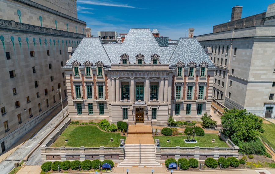 An arial image of the Saint Louis University Museum of Art, known as SLUMA