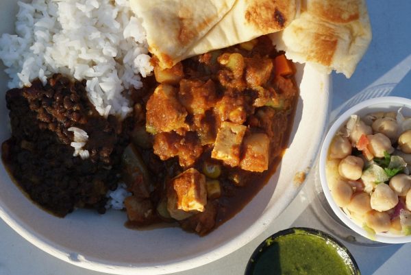 Spice Market offers a range of classic Indian dishes. Pictured is paneer curry,
lentils, basmatic rice, chickpea salad and coriander chuttney. (Ulaa Kuziez / The University News)
