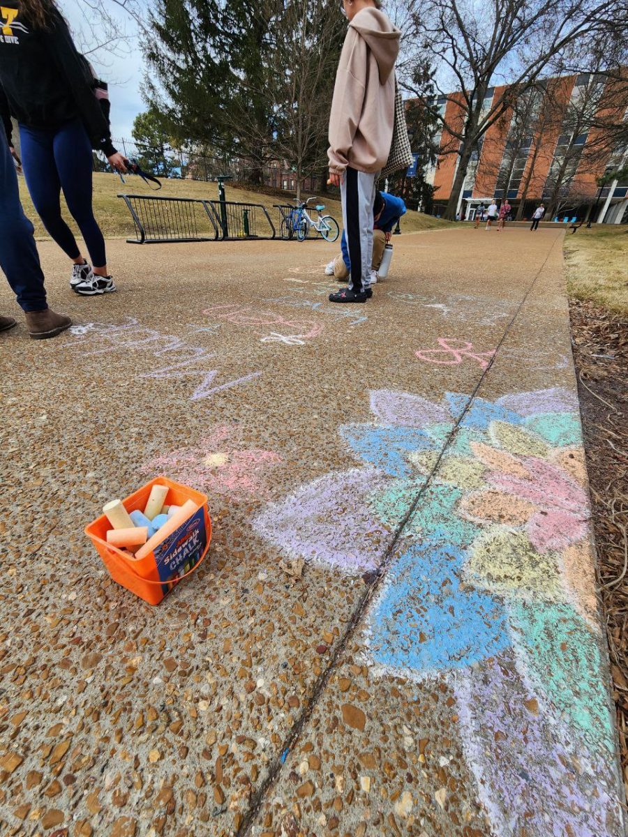 Students decorated the sidewalks outside Simon Recreation Center with chalk during their Wellness Day on Feb. 9 (Shah Shamsipour / The University News)