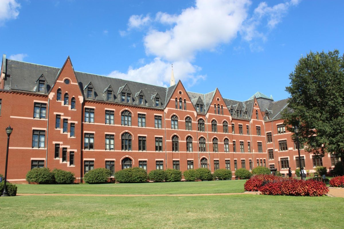 DuBourg Hall houses top administrators, including the office of the president at Saint Louis University. The university must cut $20 million in expenses this fiscal year.