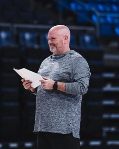 Saint Louis University’s new head men’s basketball coach Josh Schertz stands in Chaifetz Arena to lead a pre-season practice on April 17, 2024. 
(Saint Louis Men’s Basketball Instagram)