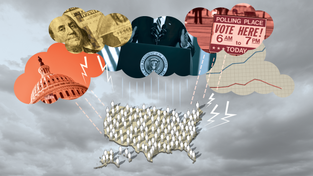 Image from the Pew Research Institute depicting America and voting related images.