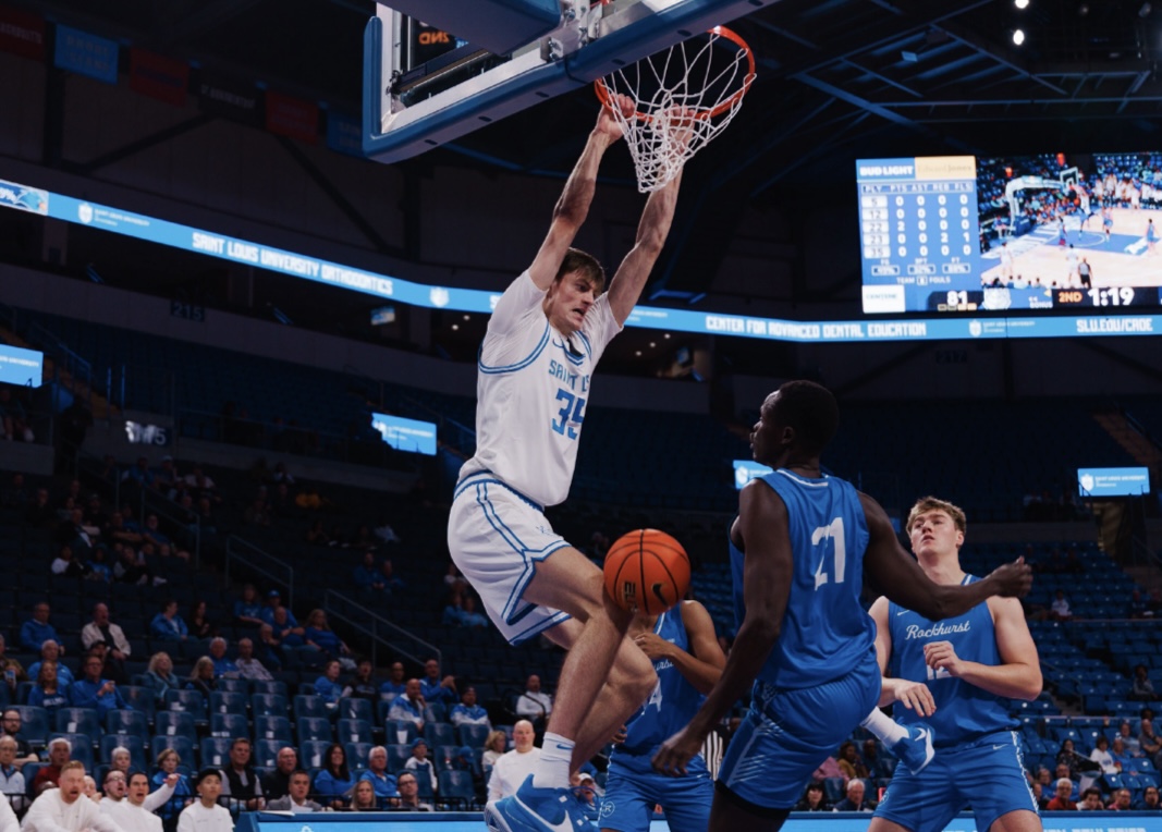 Max Pikaar throws it down over Rockhurst’s Arol Kacuol on Oct. 18, 2024. 