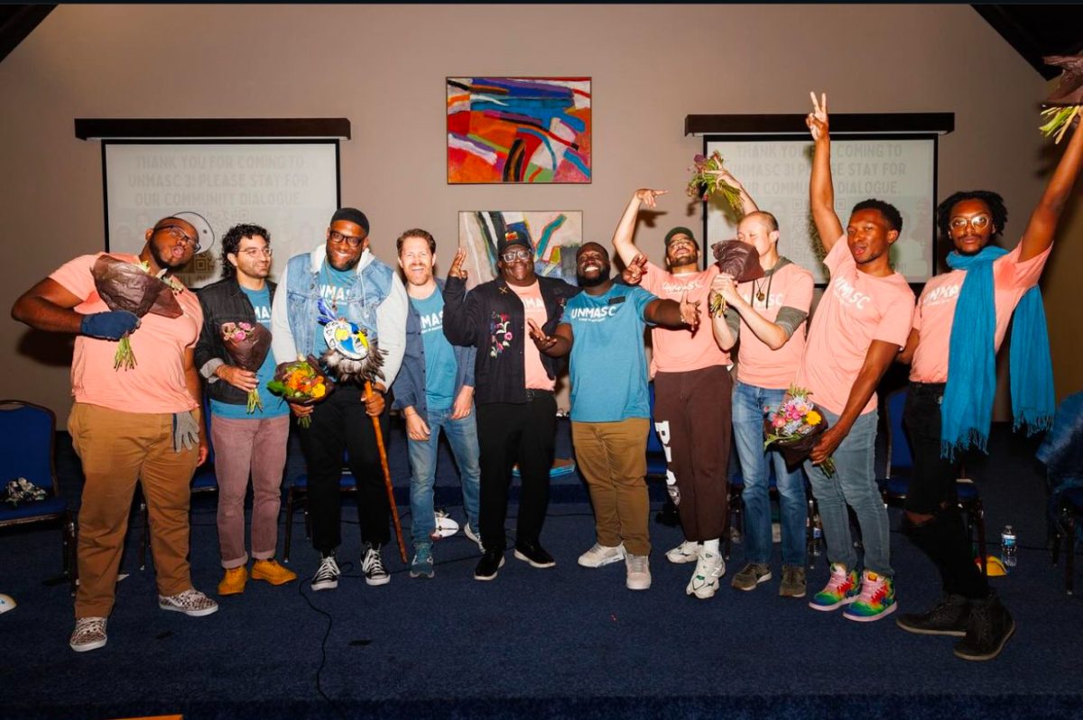 Storytellers receive flowers after sharing their experiences with masculinity at the UnMasc event  at Saint Louis University’s II Monastero Banquet Hall on Oct. 5, 2024. 