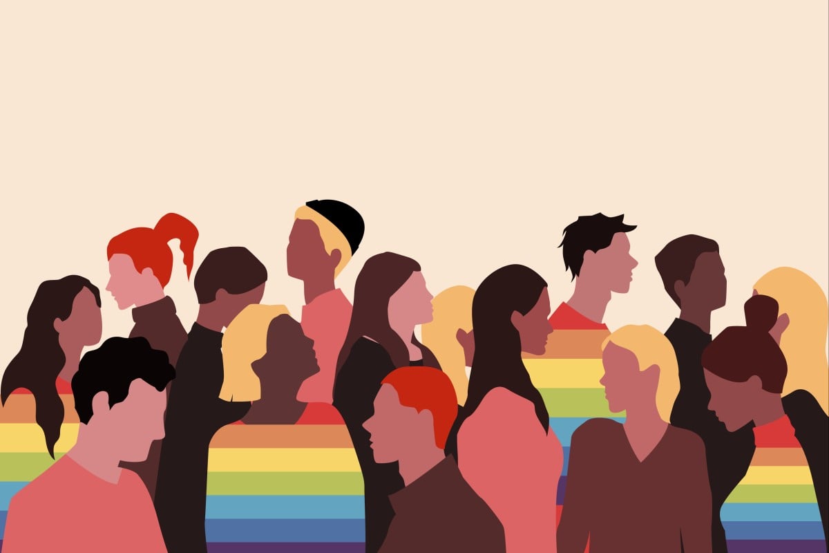 Illustration of diverse individuals representing the LGBTQ+ community, with rainbow colors symbolizing pride and inclusivity. Image courtesy of South China Morning Post. 