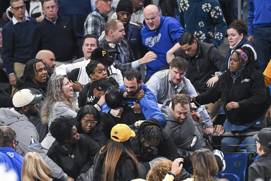 A scrum broke out in the stands at Chaifetz Arena, Tuesday night, with two minutes remaining in the second half. The Billikens secured a heated 78-69 victory over the Virginia Commonwealth University Rams in an Atlantic 10 matchup. (Richard Ulreich/Cal Sport Media/AP)