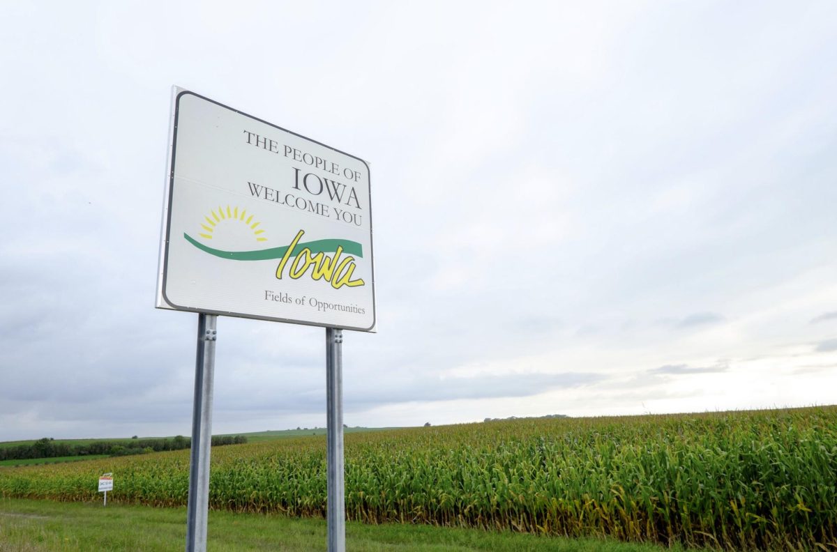 A sign displaying Iowa's state slogan sits near the Nebraska border. From Anthony Sanders of The Institute For Justice on June 25, 2021.