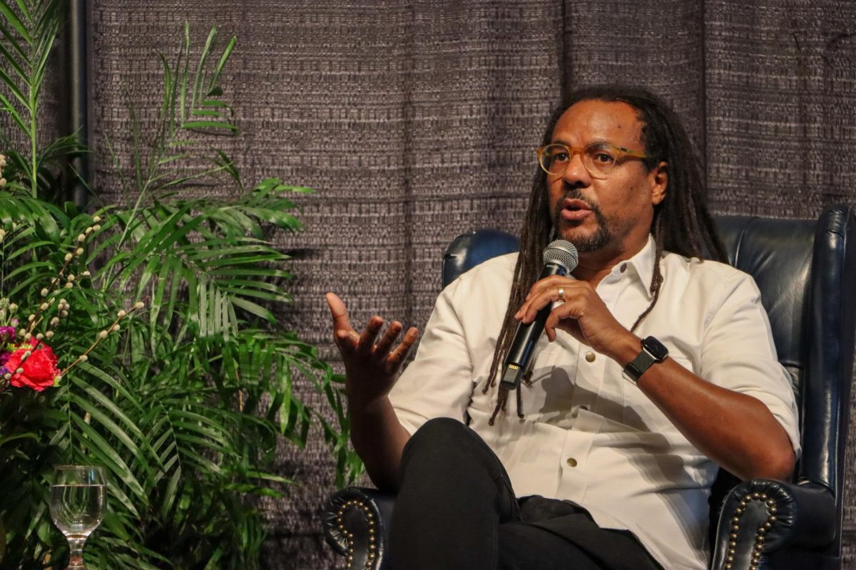 Two-time Pulitzer Prize winning novelist Colson Whitehead discusses his novels and writing process at a Craft Talk discussion with English and creative writing assistant professor Ron Austin in Saint Louis University’s Wool Ballroom on April 10, 2025. Whitehead received the 2025 St. Louis Literary Award on April 9. “I always take [awards] as an encouragement to keep doing what I’m doing,” Whitehead said. 
