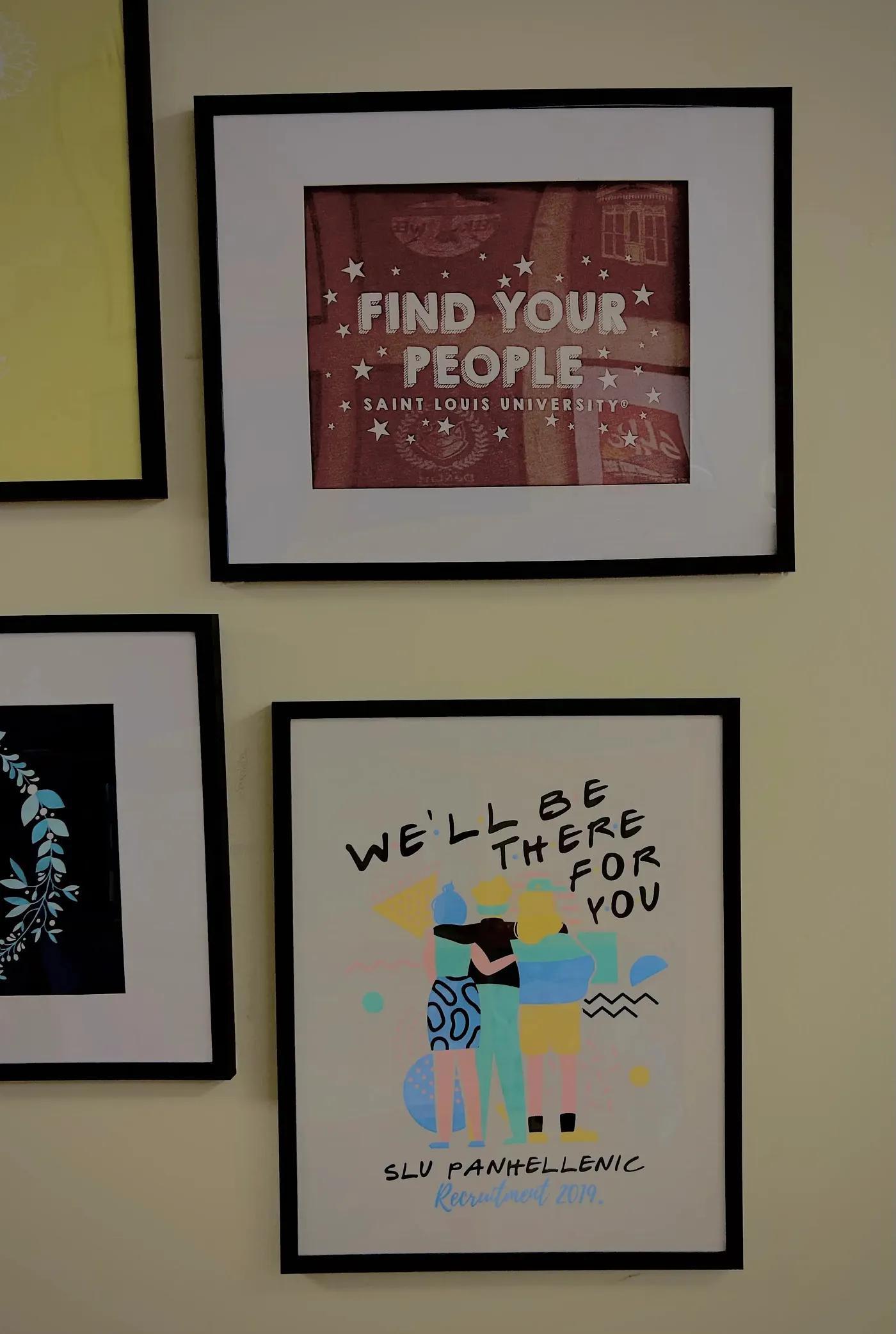 Inspirational messages framed outside the fraternity and sorority storage room in the Student Involvement Center at Saint Louis University on March 6, 2025.