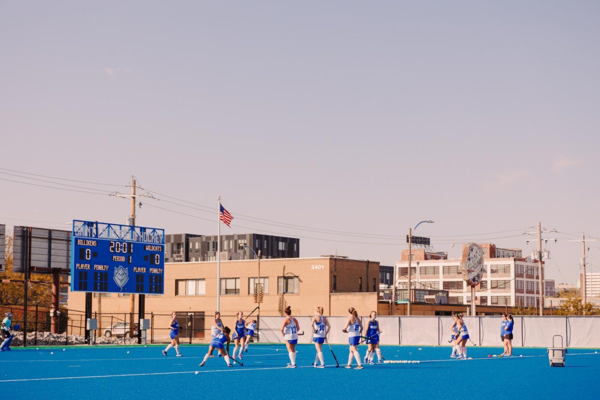 SLU Field Hockey warms up for a game on Oct. 10, 2024 at the SLU Field Hockey Complex.