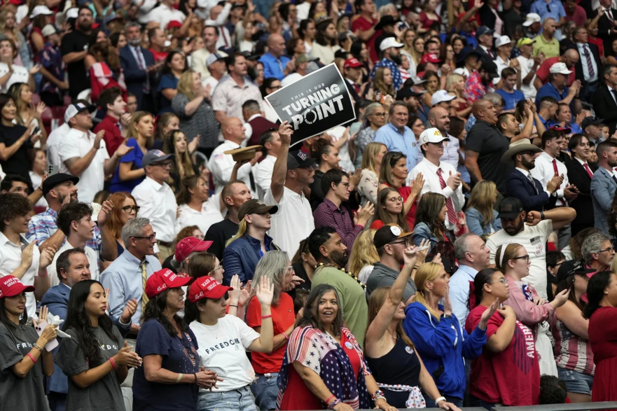 The crowd for a Turning Point event during a 2025 nationwide college campus tour (AP)