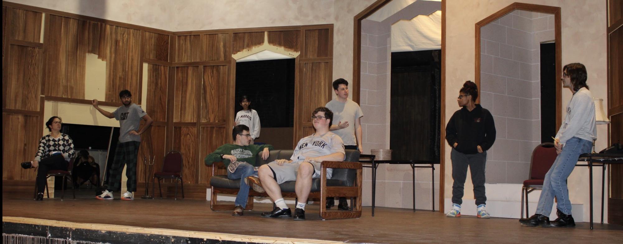 The full cast of "The Mousetrap" rehearses for the upcoming play on Feb. 12, 2026.