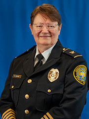 DPS Chief and Vice President of Emergency Preparedness Melinda Heikkinen in a portrait after being sworn in in 2022. (St. Louis University)