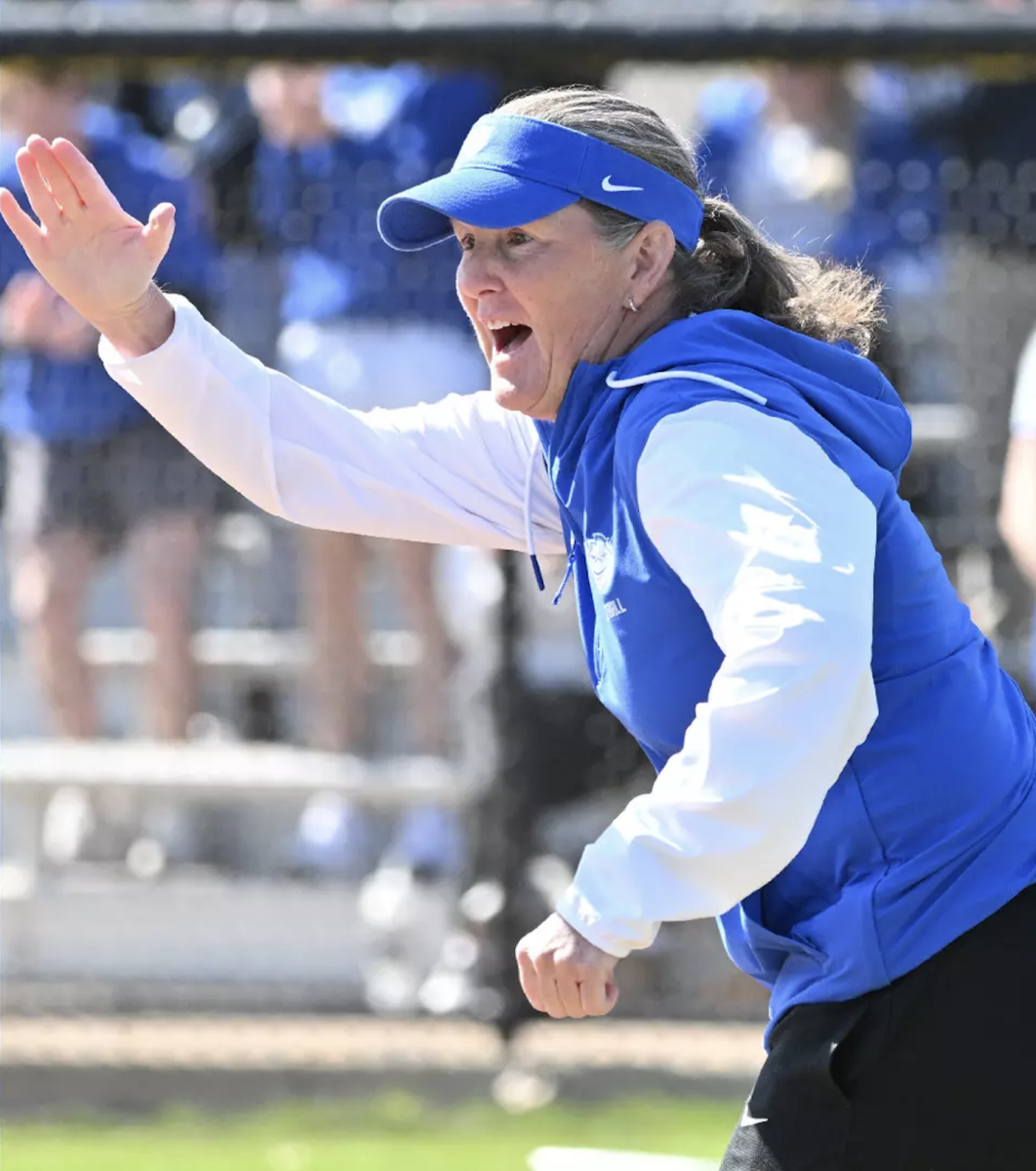 SLU softball head coach Christy Connoyer coaching against Loyola Chicago on March 21, 2026. (SLU Athletics)
