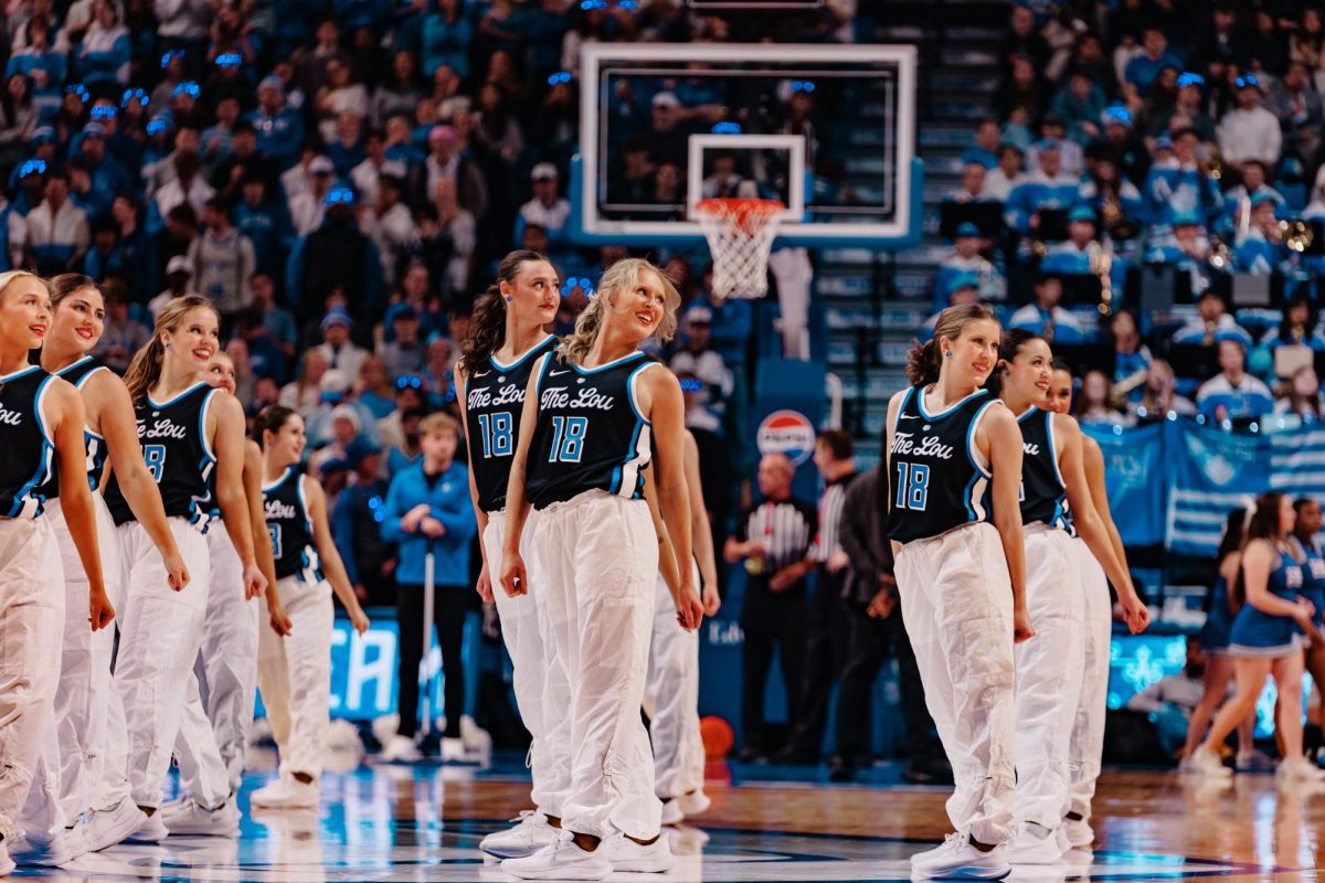 The SLU dance team performs at a basketball game at Chaifetz Arena on Jan. 27, 2026.