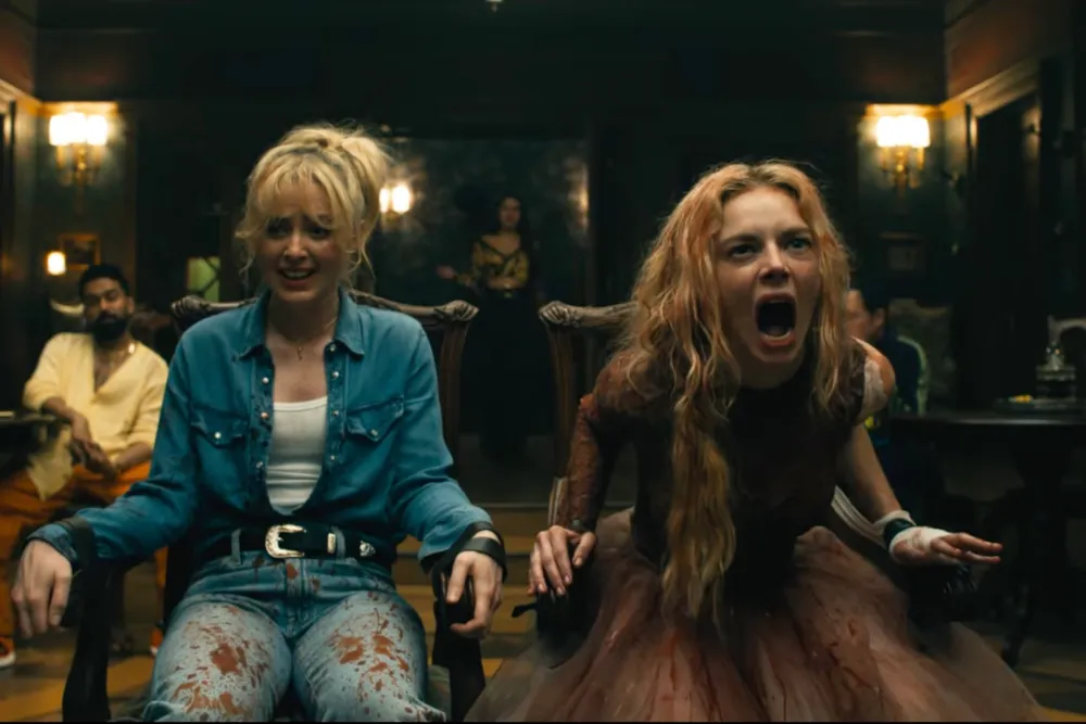 Kathryn Newton, left, and Samara Weaving, right, as sisters in the 2026 release "Ready or Not 2: Here I Come." (IMDb)