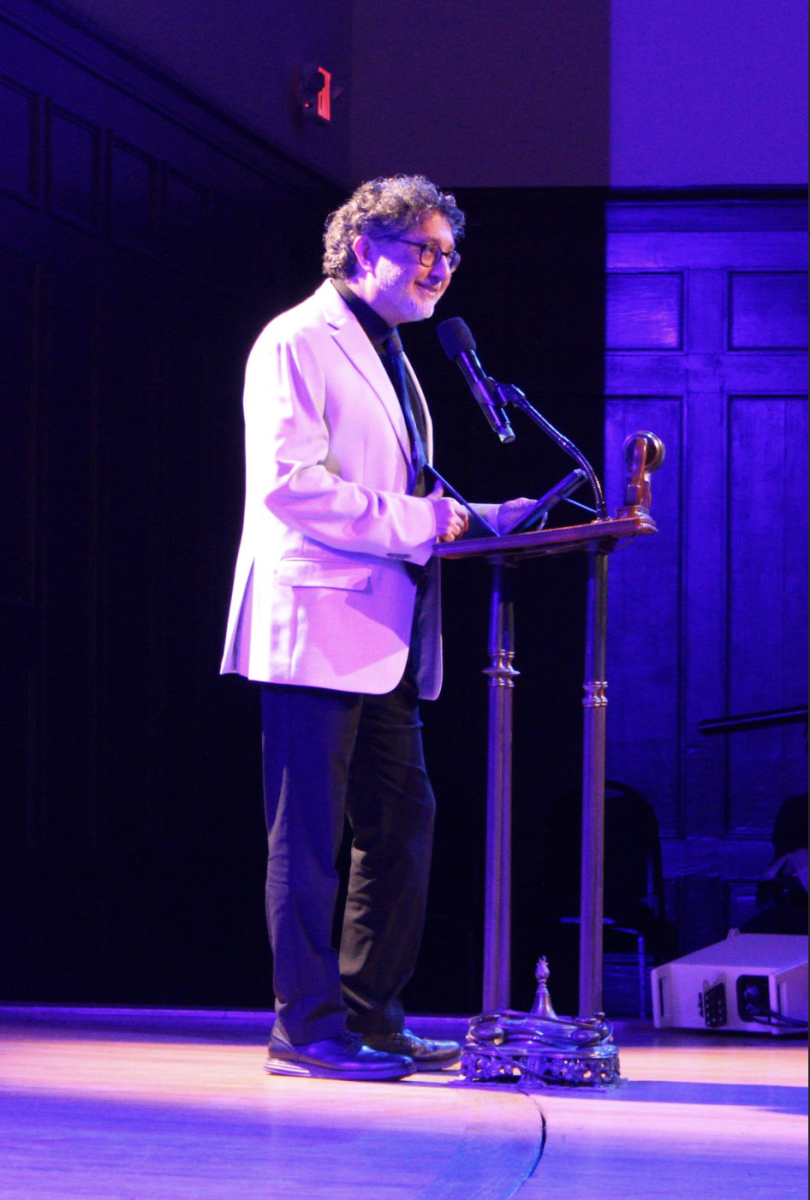Ted Ibur introducing Jhumpa Lahiri at the St. Louis Literary Award on April 8 at the Sheldon Concert Hall.
